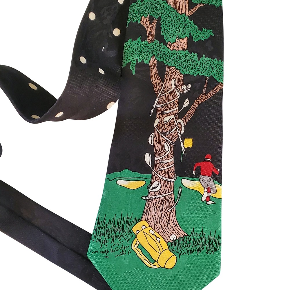 A. Rogers Mens Golf Novelty Silk Tie Black Green Funny Golfer‎ Tree Clubs 4x56
